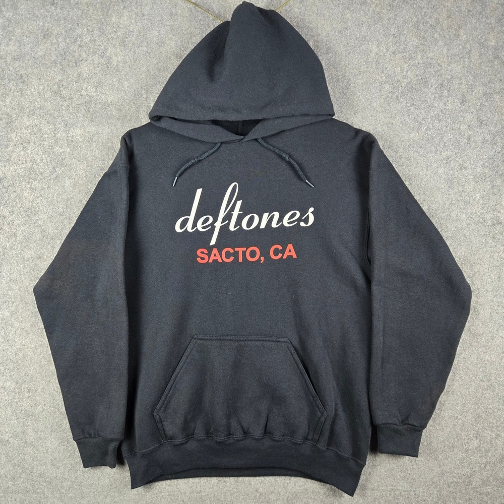Vintage Deftones Hoodie Mens Medium Black Sacto CA Pullover Tultex 90s Y2k